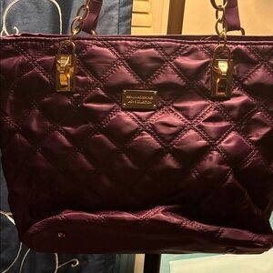 Plum Quilted Tote with Gold Accents and excellent used condition